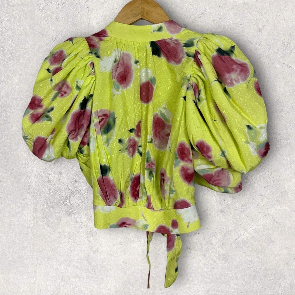 NEW Rotate Birger Christensen Dawn Floral Puff Sleeve Top Tie Back Yellow Boho 4 - Picture 3 of 14